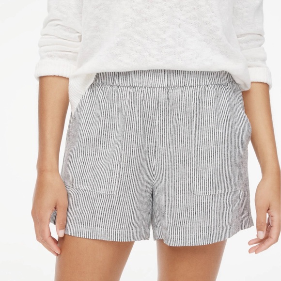 J Crew Factory women’s Linen blend pull on short black and white stripe Sz S NWT - Picture 12 of 13
